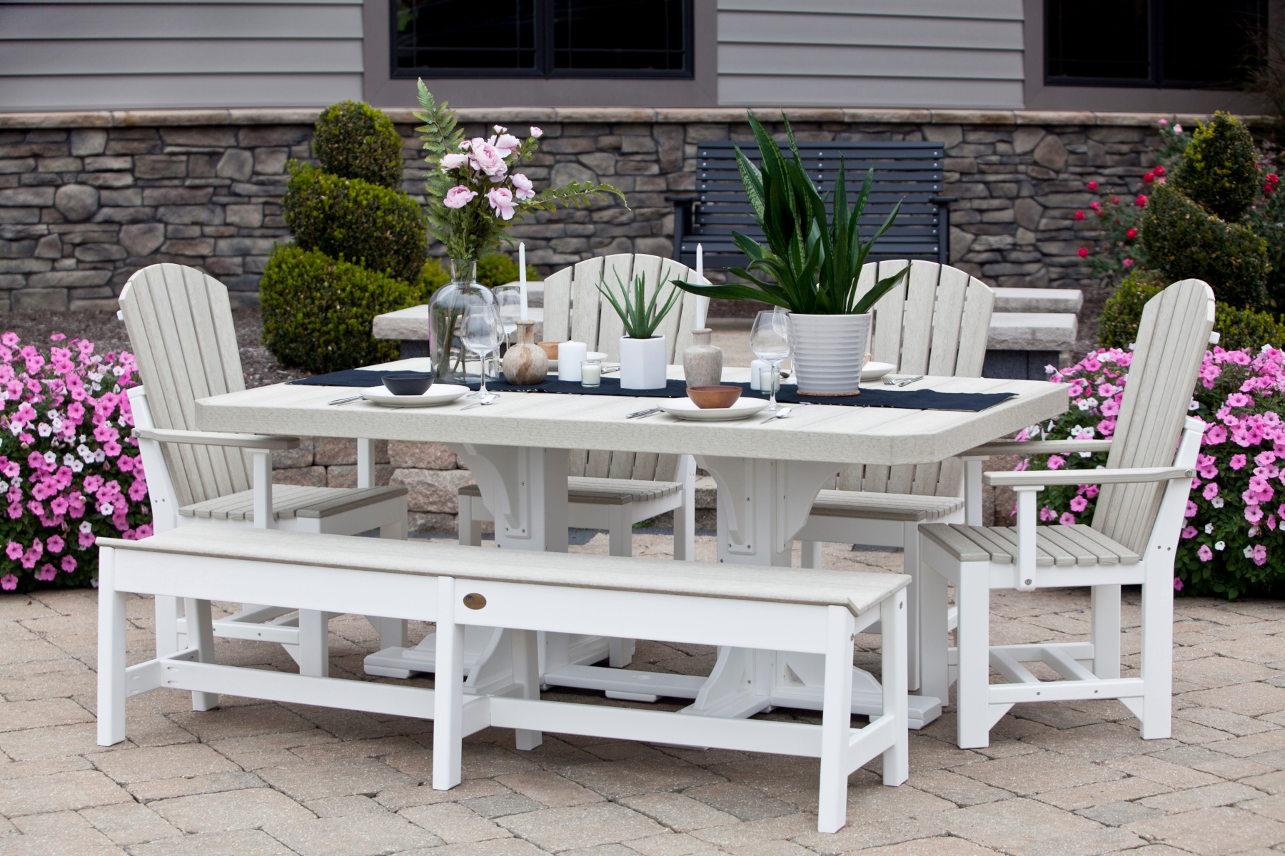 4' x 6' Poly Rectangular Table Set in Birch & White