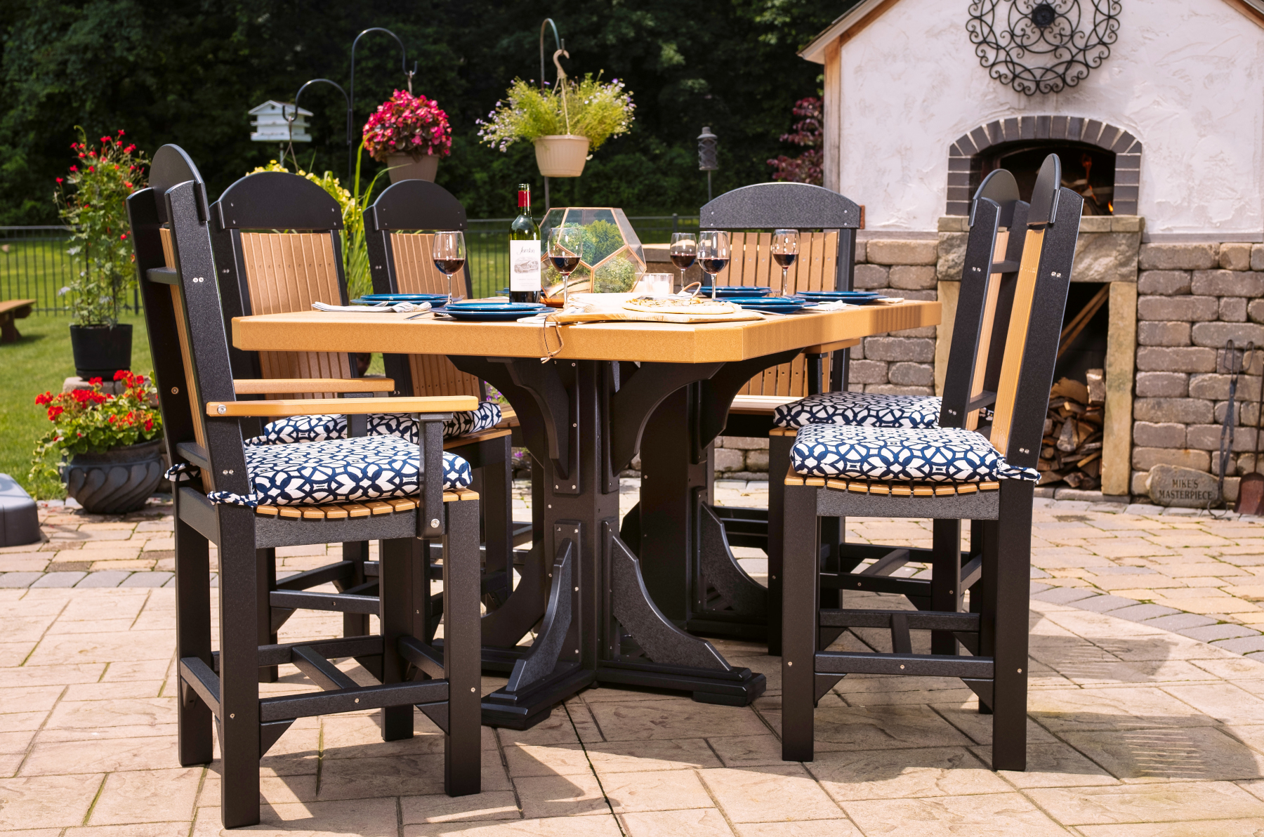 4' x 6' Poly Rectangular Table Set in Cedar & Black