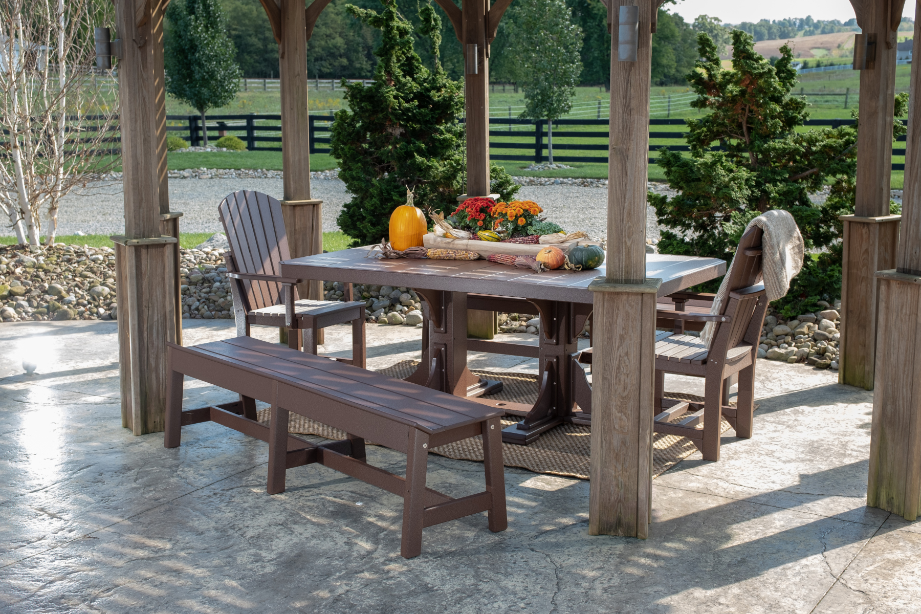 4' x 6' Poly Rectangular Table Set in Chestnut Brown