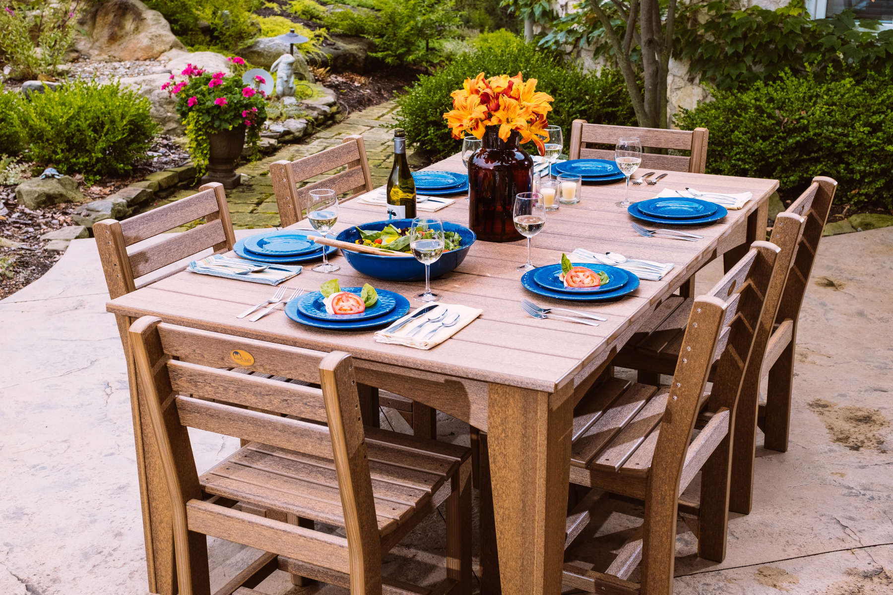 44" x 72" Island Dining Table Set in Antique Mahogany
