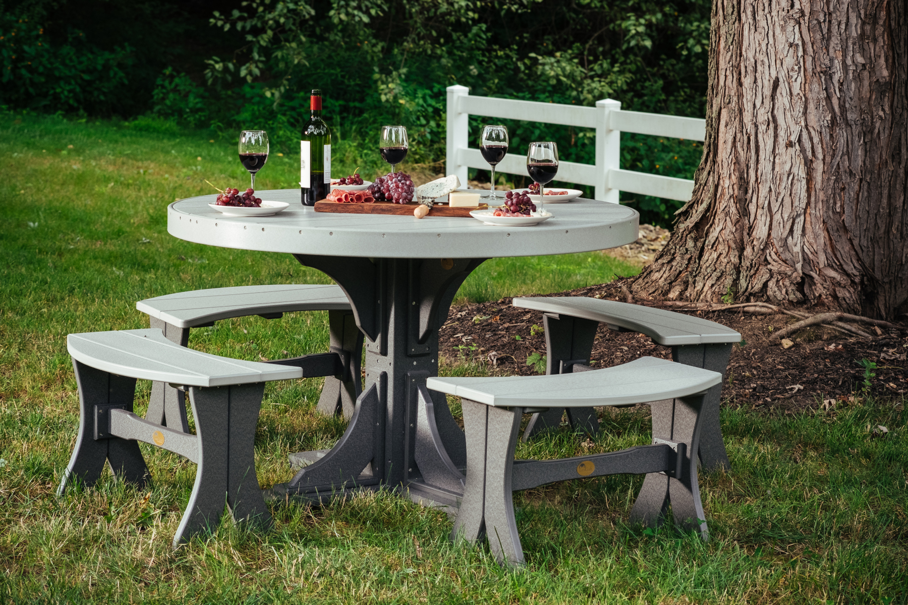 4' Round Poly Table Set in Dove Gray & Slate