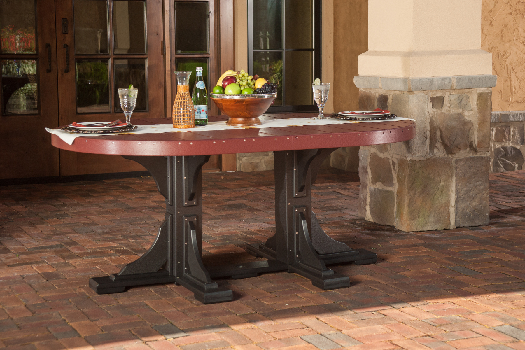 4' x 6' Poly Oval Table - Dining Height in Cherrywood & Black
