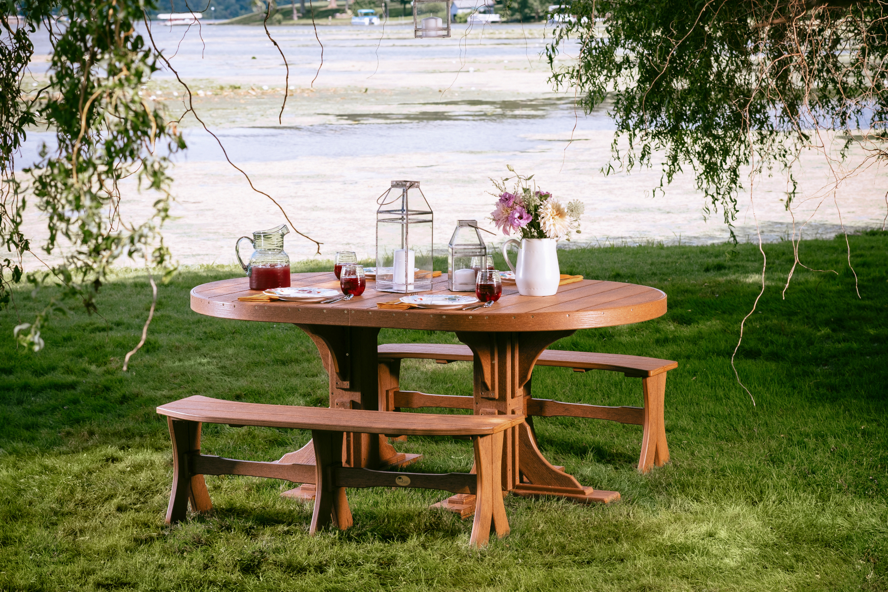 4' x 6' Poly Oval Table - Dining Height in Antique Mahogany