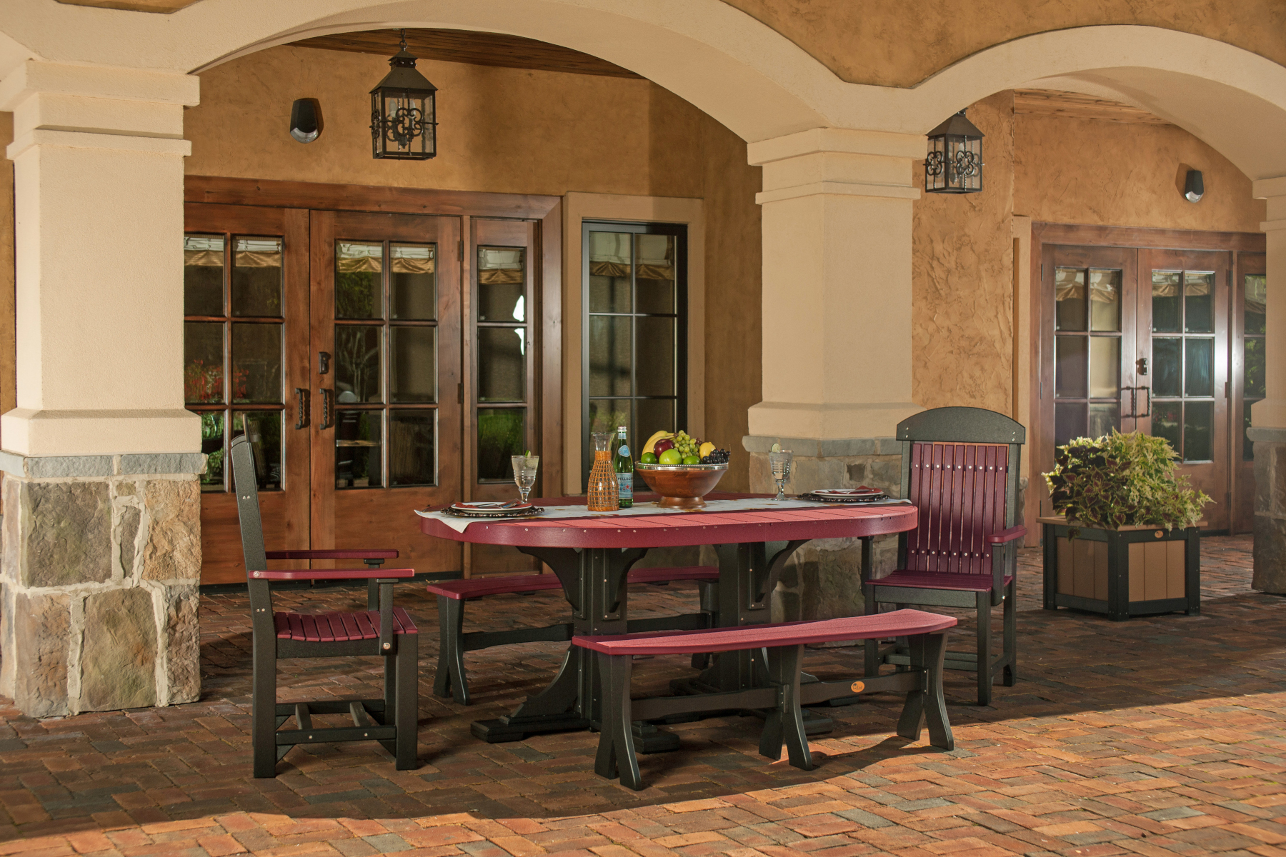 4' x 6' Poly Oval Table Set - Dining Height in Cherrywood & Black