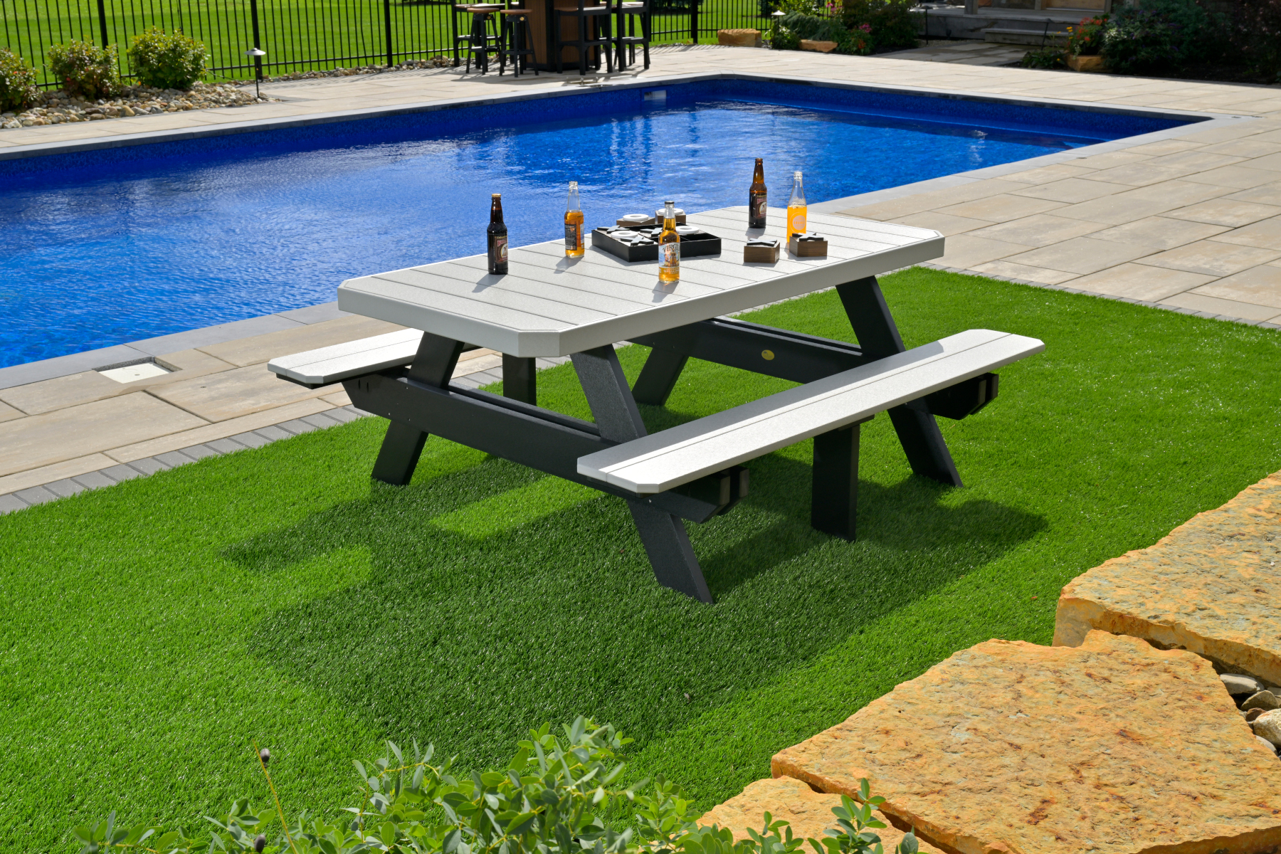 6' Poly Rectangle Picnic Table in Dove Gray & Black