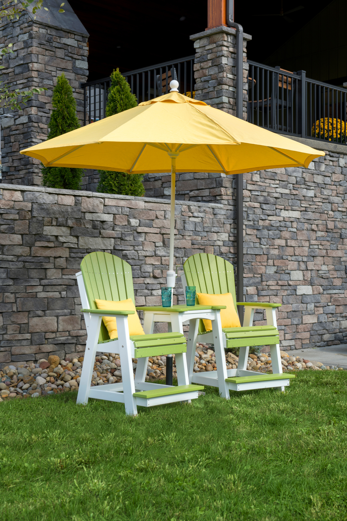 Balcony Tete-a-Tete Table Set in Lime Green & White
