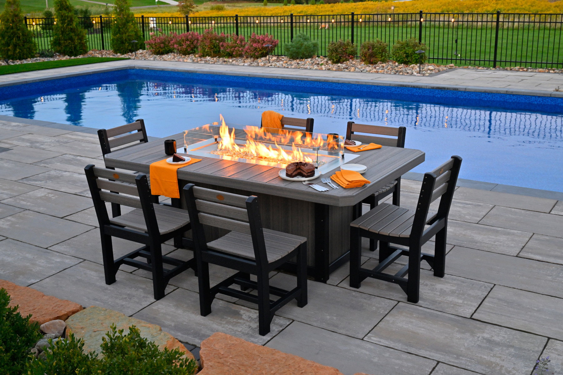 79" Rectangular Lumin Fire Table Set in Coastal Gray & Black