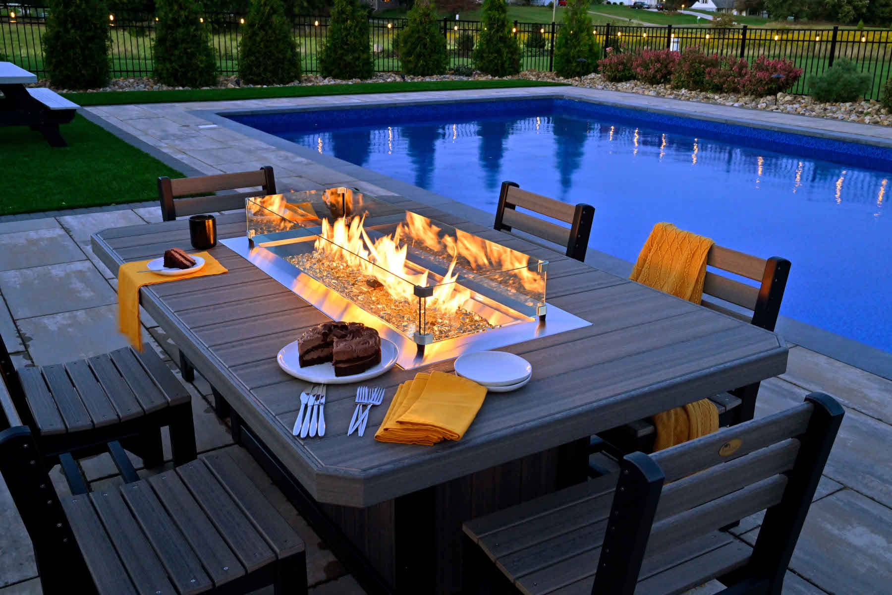 79" Rectangular Lumin Fire Table Set in Coastal Gray & Black