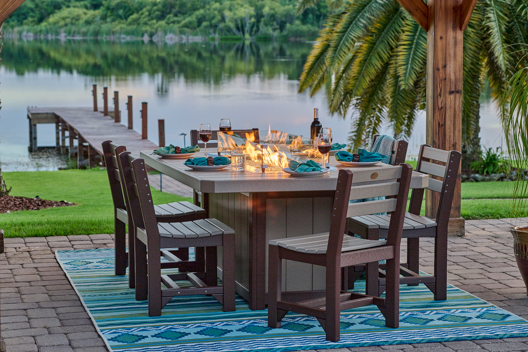 79" Rectangular Lumin Fire Table Set in Weatherwood & Chestnut Brown