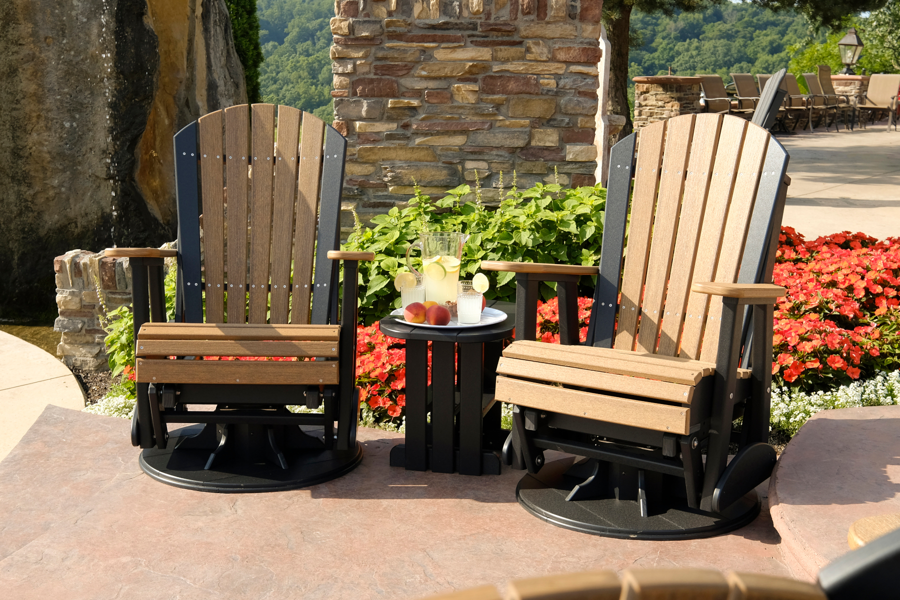 2' Adirondack Swivel Glider in Antique Mahogany & Black