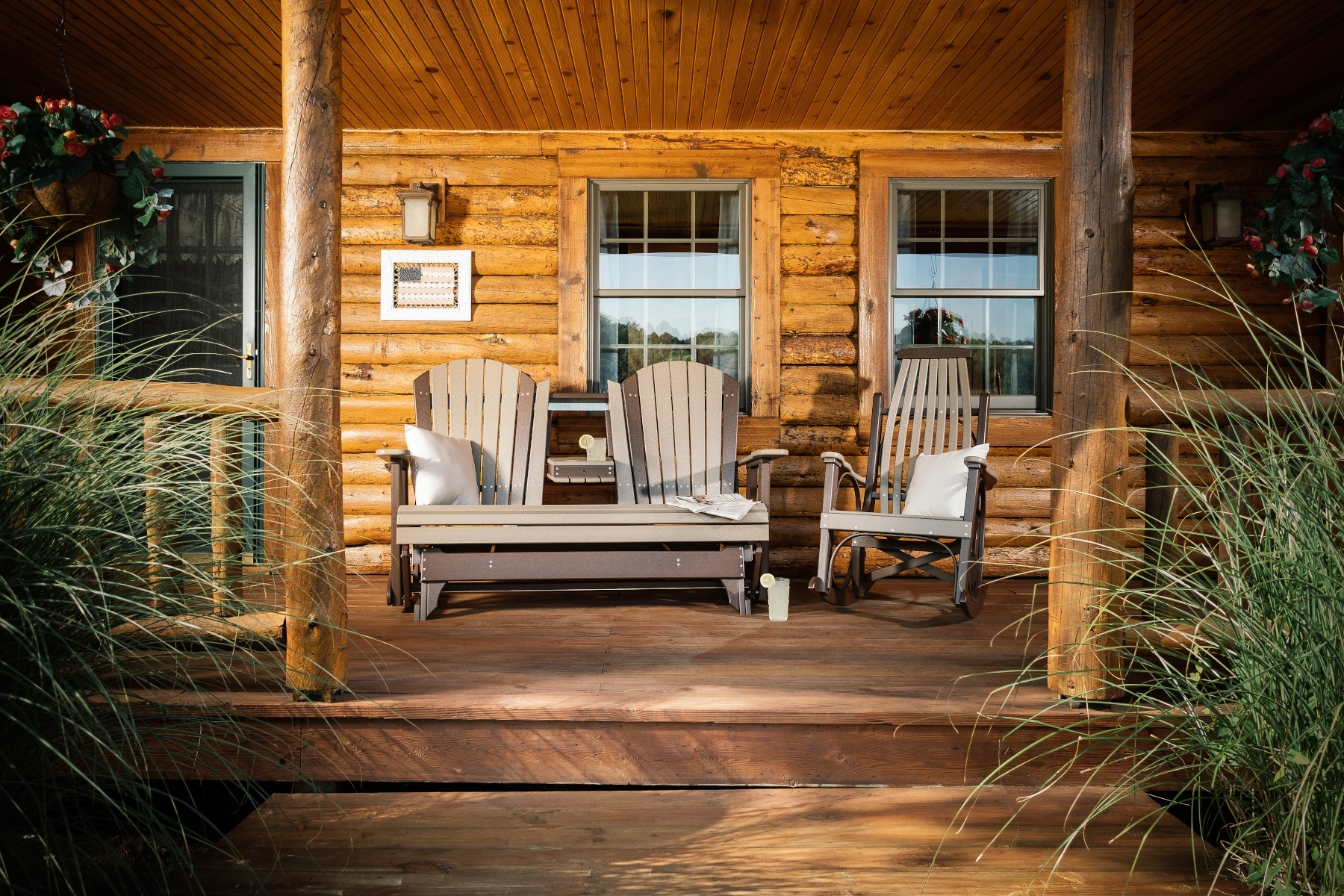 5' Adirondack Poly Glider in Weatherwood & Chestnut Brown
