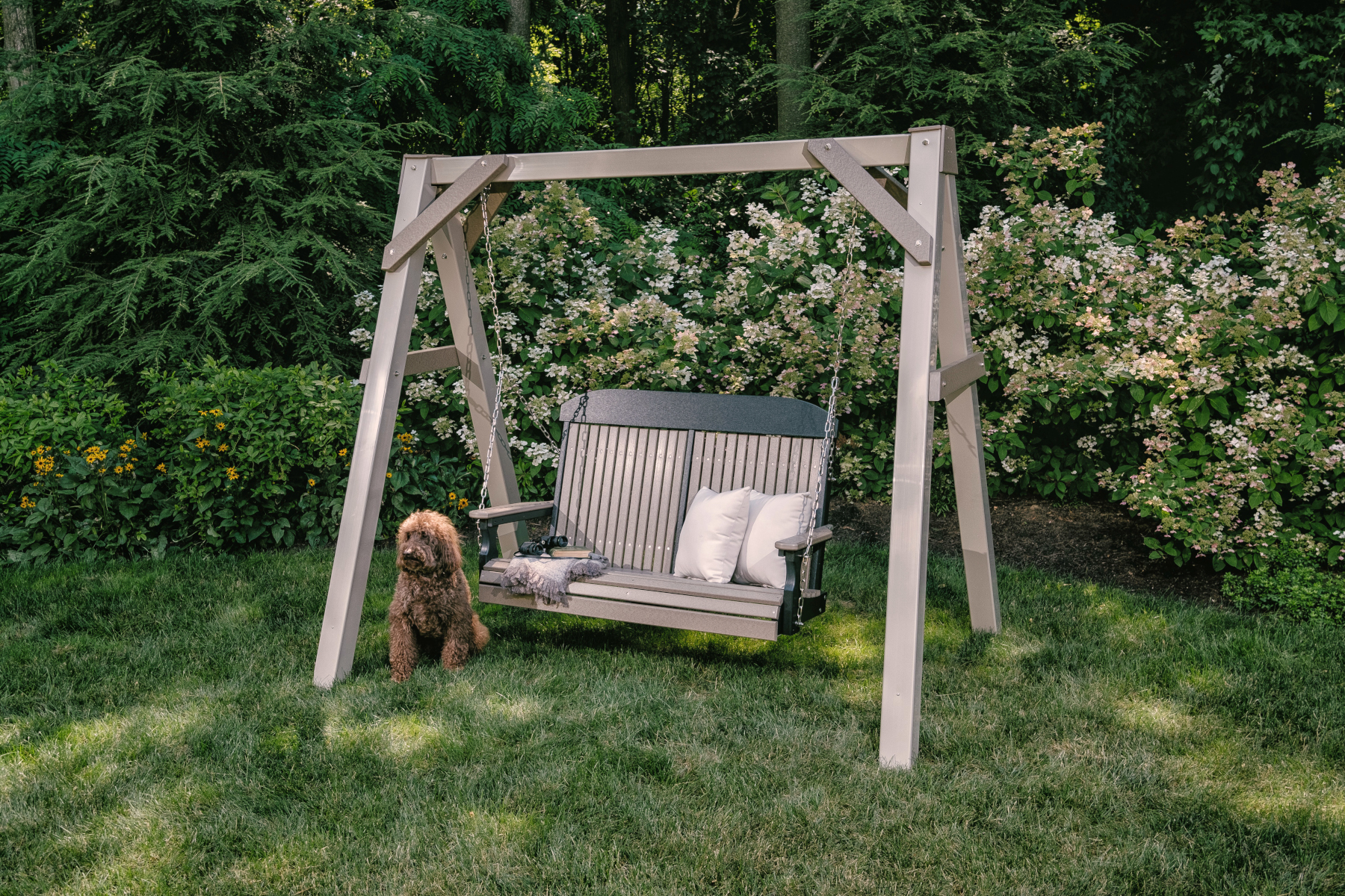 4' Classic Poly Swing on the Clay A-Frame Vinyl Swing Stand