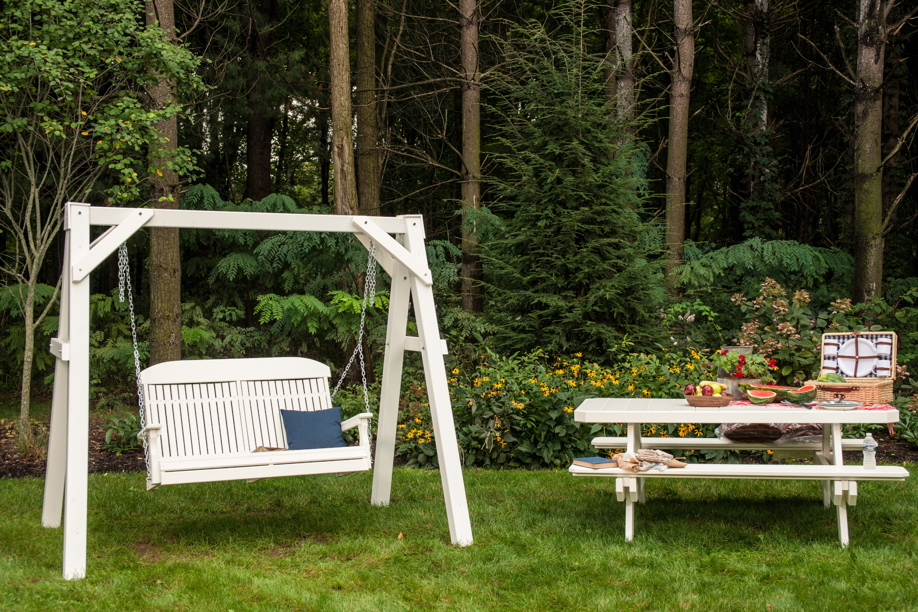 4' Classic Poly Swing on the White  A-Frame Vinyl Swing Stand