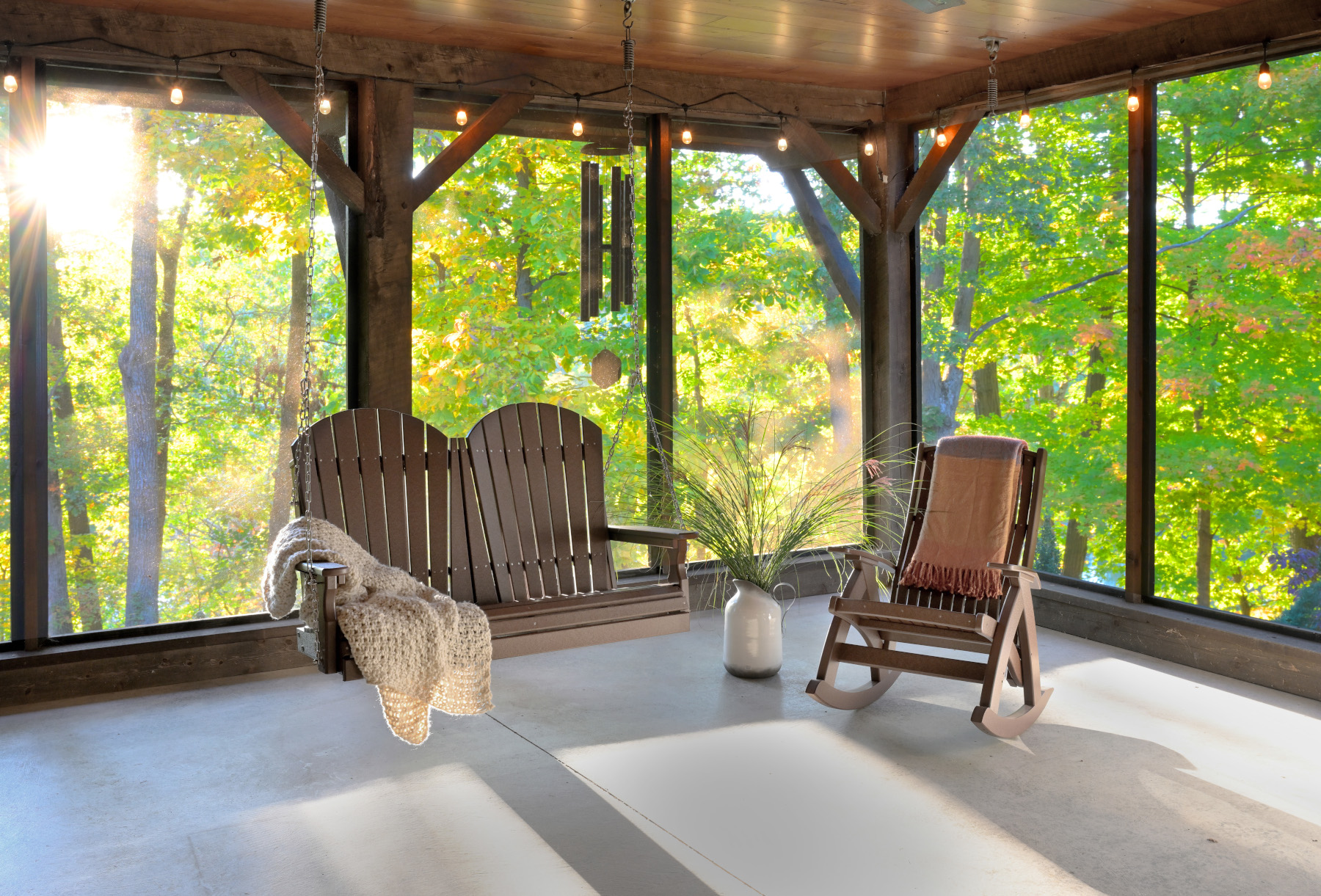 4' Adirondack Swing & Poly Comfort Rocker in Chestnut Brown 
