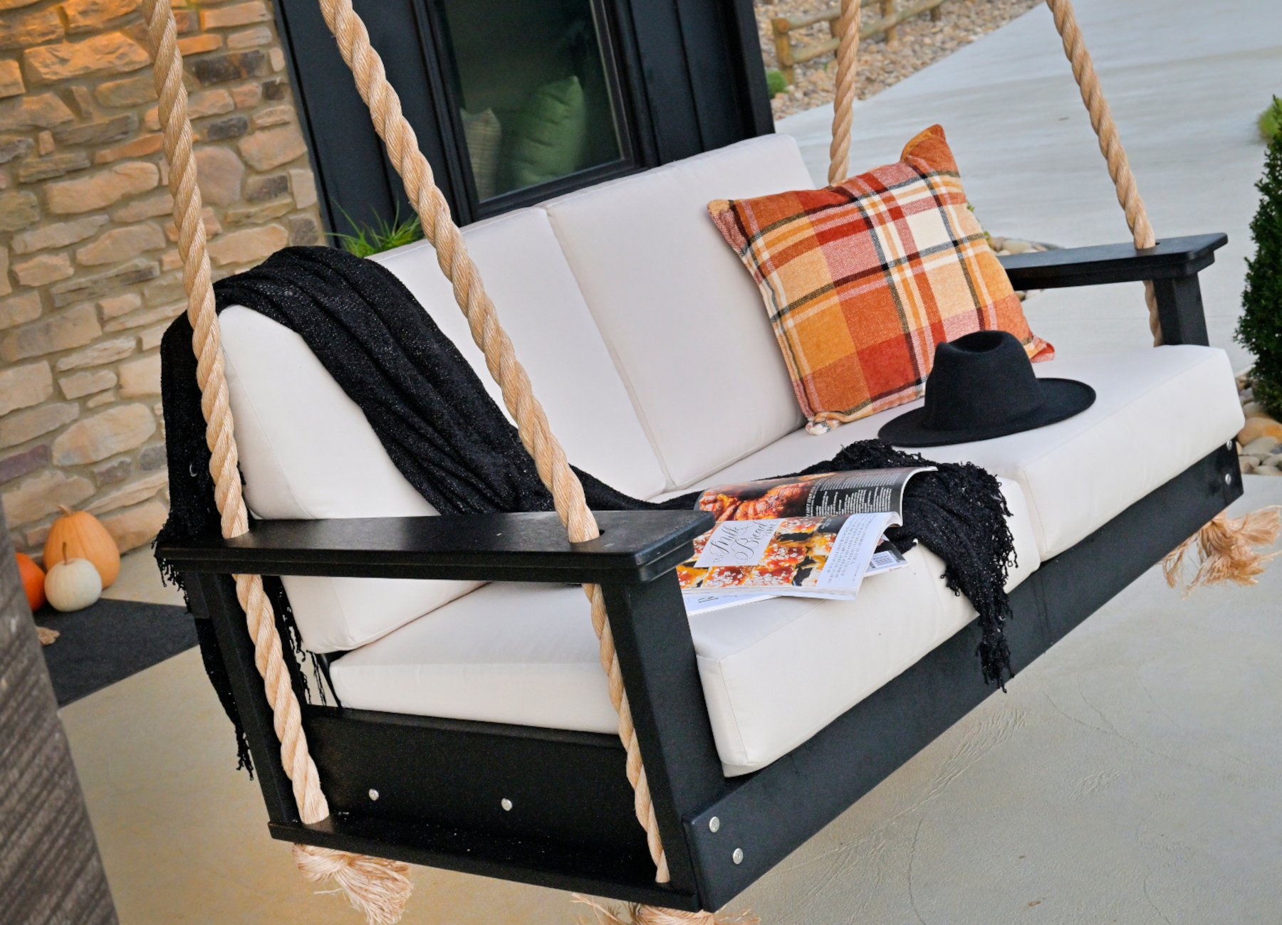 Lanai Deep Seating Loveseat Swing by Luxcraft in Black with Canvas Fabric