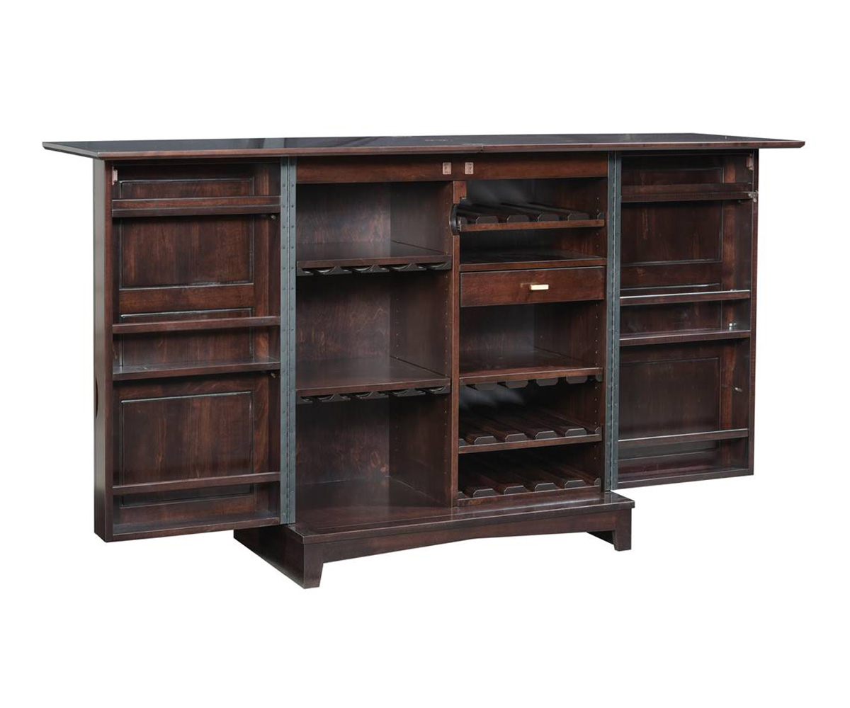 Linwood Style Crystal Bar Sliding Top Wine Bar Console Open