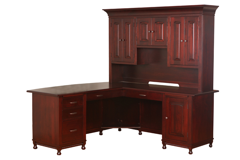 Henry Stephens 3 Piece "L" Corner Desk in Brown Maple with an OCS 229 Bing Cherry Stain