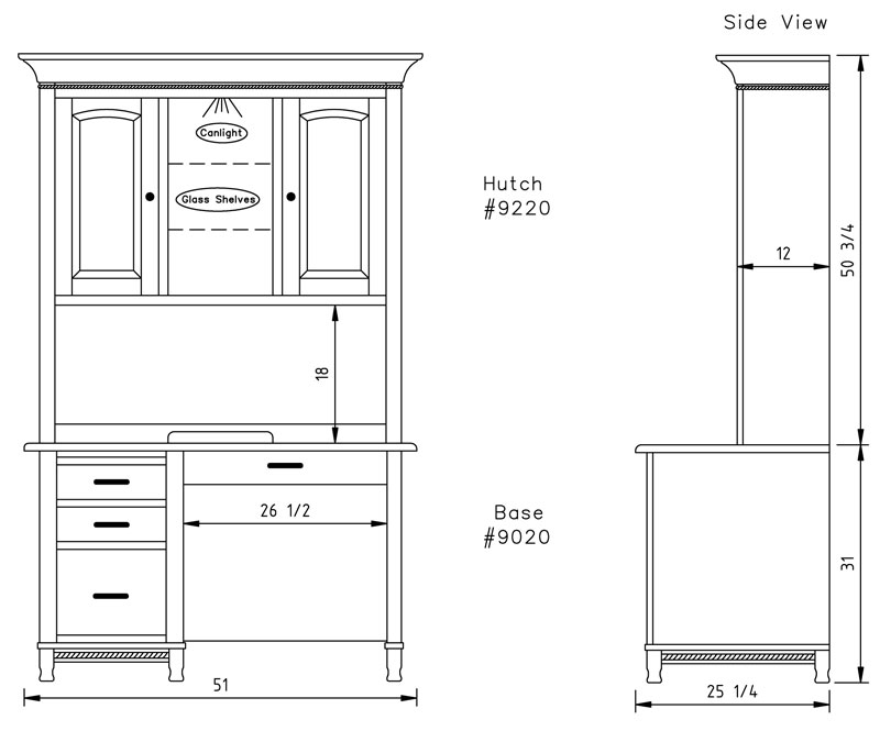 Henry Stephens Knee Hole Desk and Hutch Dimensions