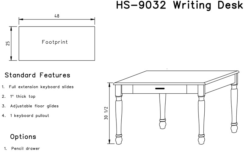 Henry Stephens 48" Writing Desk Dimensions