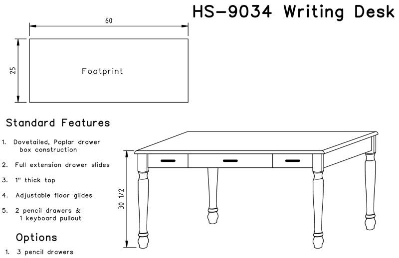 Henry Stephens 60" Writing Desk Dimensions