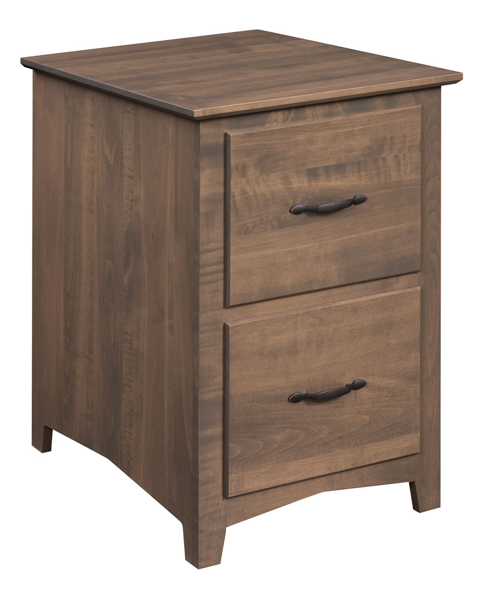 Linwood 2 Drawer File Cabinet shown in Brown Maple with OCS-120 Husk stain and #42 Pulls.