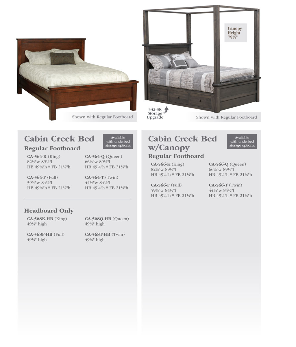 Cabin Creek Bed Options