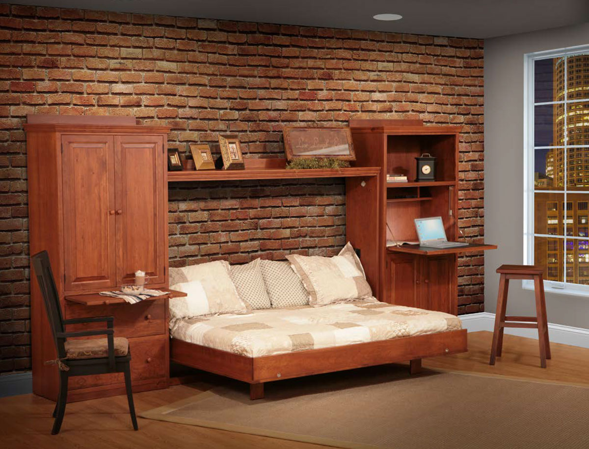 Comfort Wood Wall Bed-Queen Size Vertical with Optional Side Units