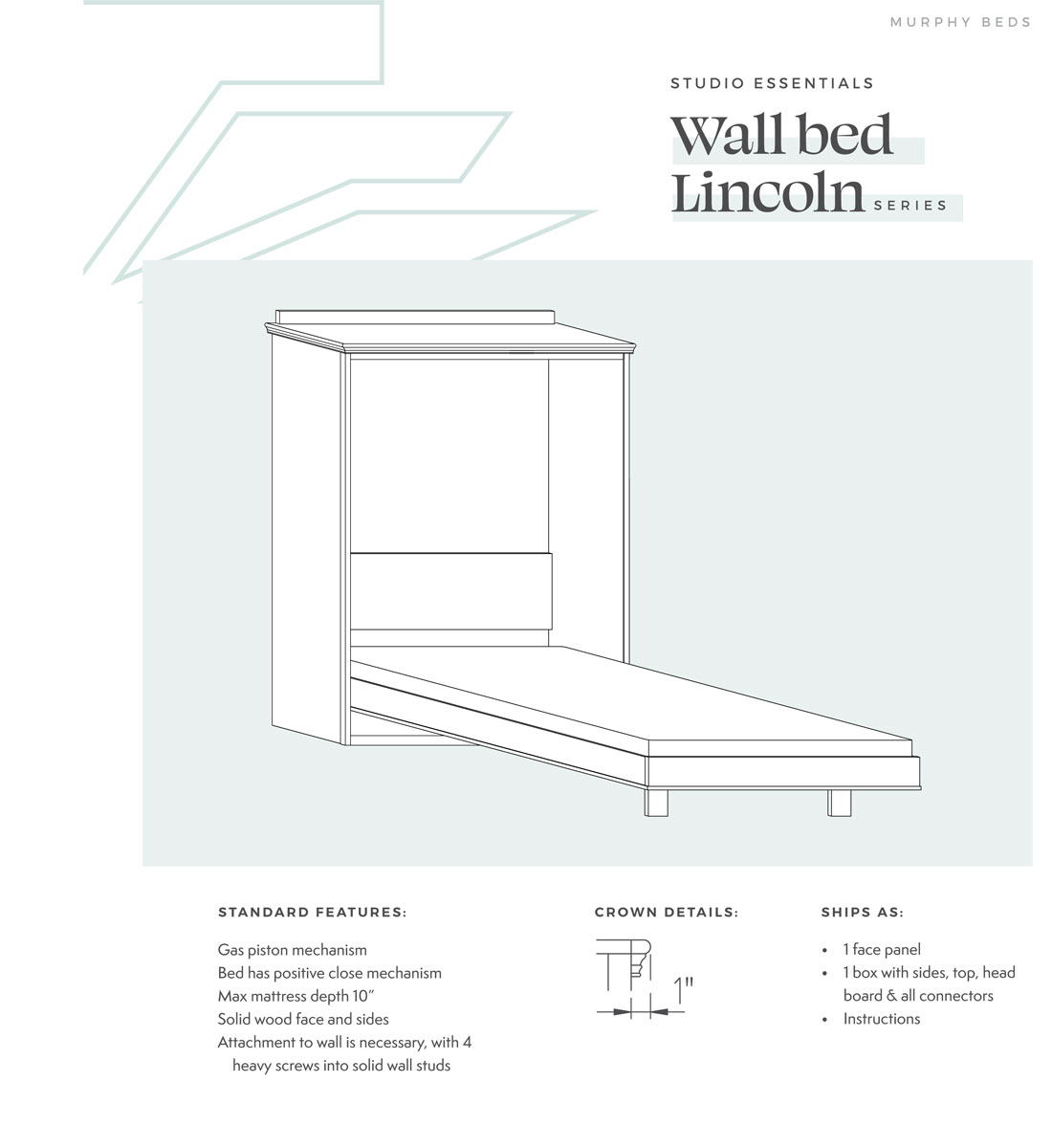 Lincoln Wall Bed Standard Features
