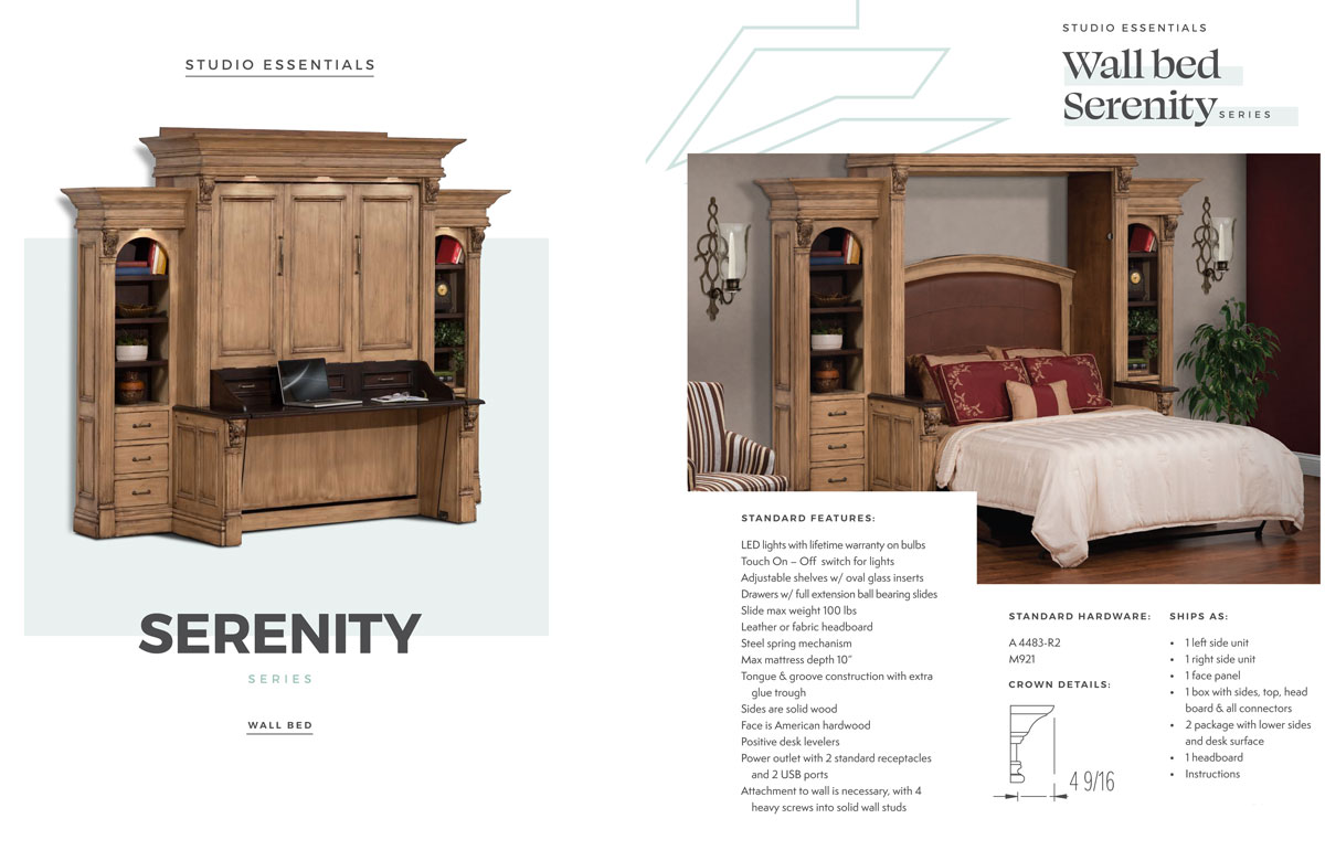 Serenity Wall Bed standard features