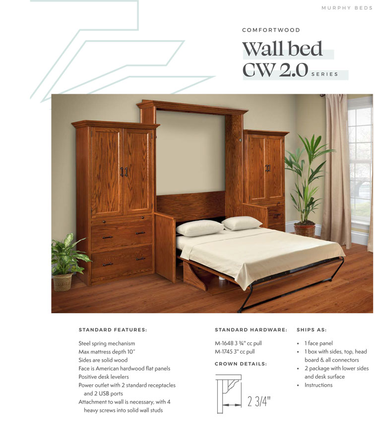 Comfort Wood Wall Bed 2.0 Full Size with Desk and Side Units