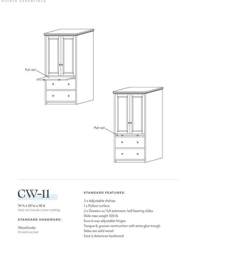 Comfort Wood Wall Bed CW-11 Side Unit Diemensions