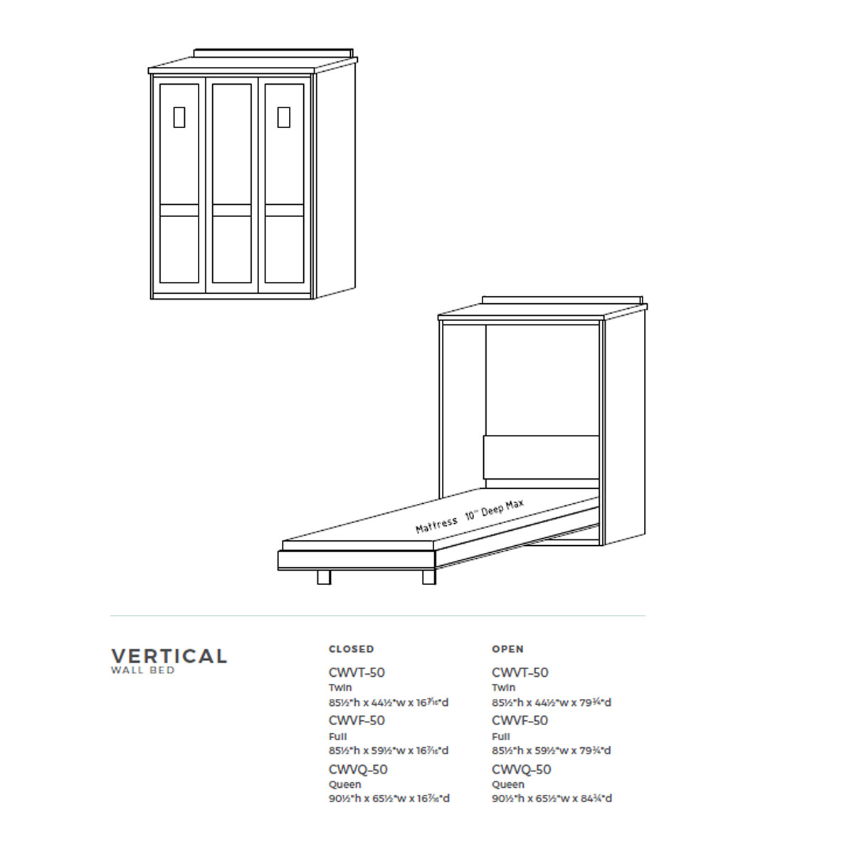 CW-50 Bed Dimensions