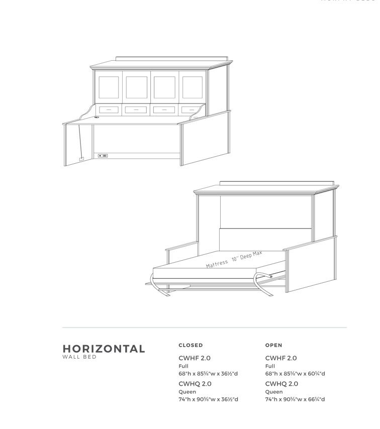 Comfort Wood Wall Bed Full Size Horizontal dimensions