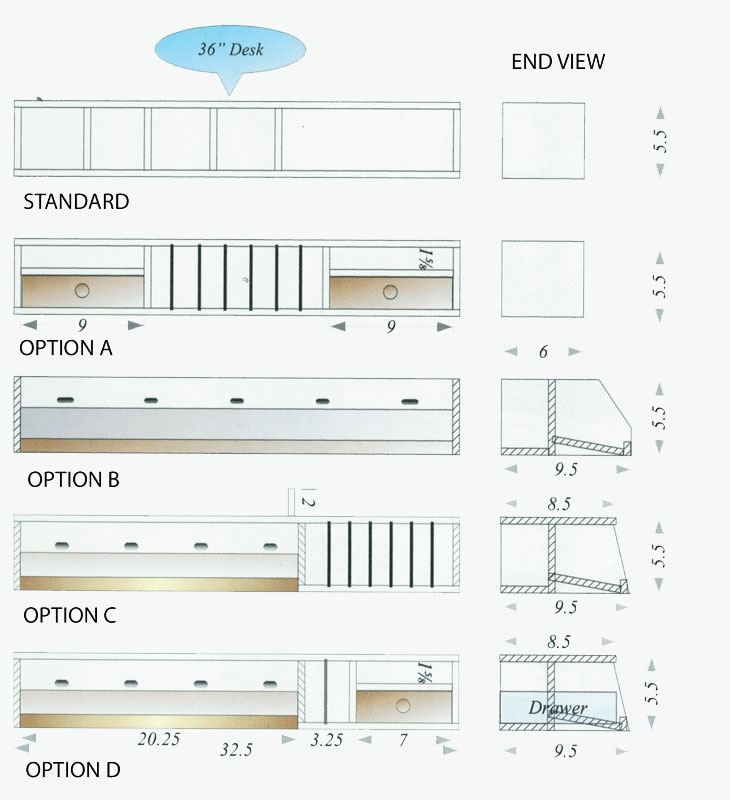 36" Wide Desk Compartment Dimensions