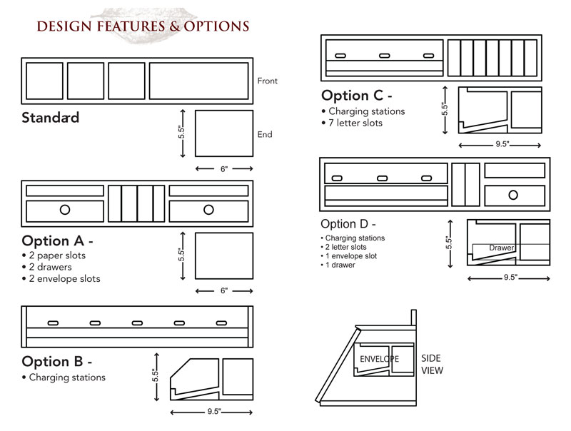 Mission Media Writing Desk Optional Inside Compartment Choices