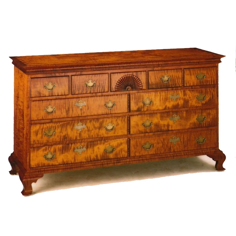Chippendale Double Dresser in Tiger Maple with an Old Maple Finish