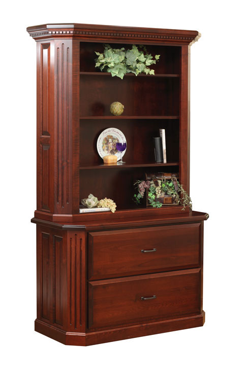 Fifth Avenue 2-Drawer Lateral File Cabinet and Hutch in Brown Maple with OCS-227 Rich Cherry Stain (sold separately)