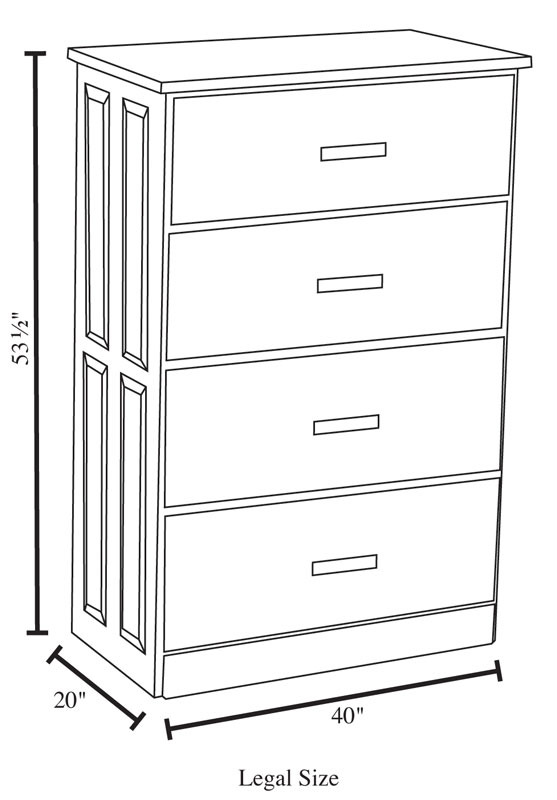 4-Drawer Lateral File Cabinet - Legal Size Dimensions