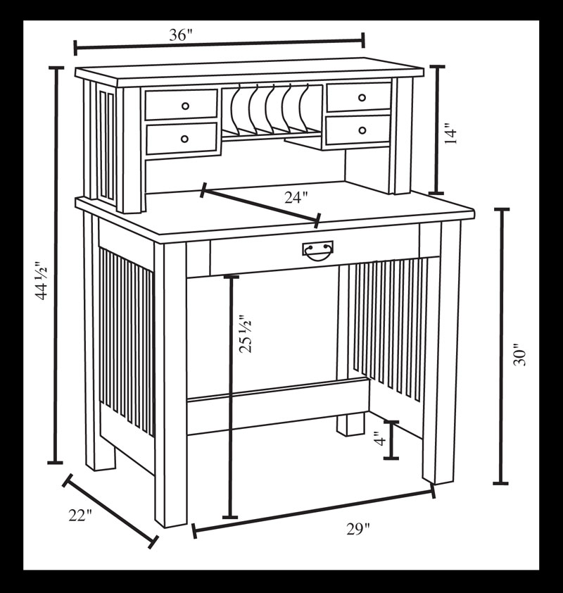 Mission Valley 36" Deluxe Writing Desk Dimensions