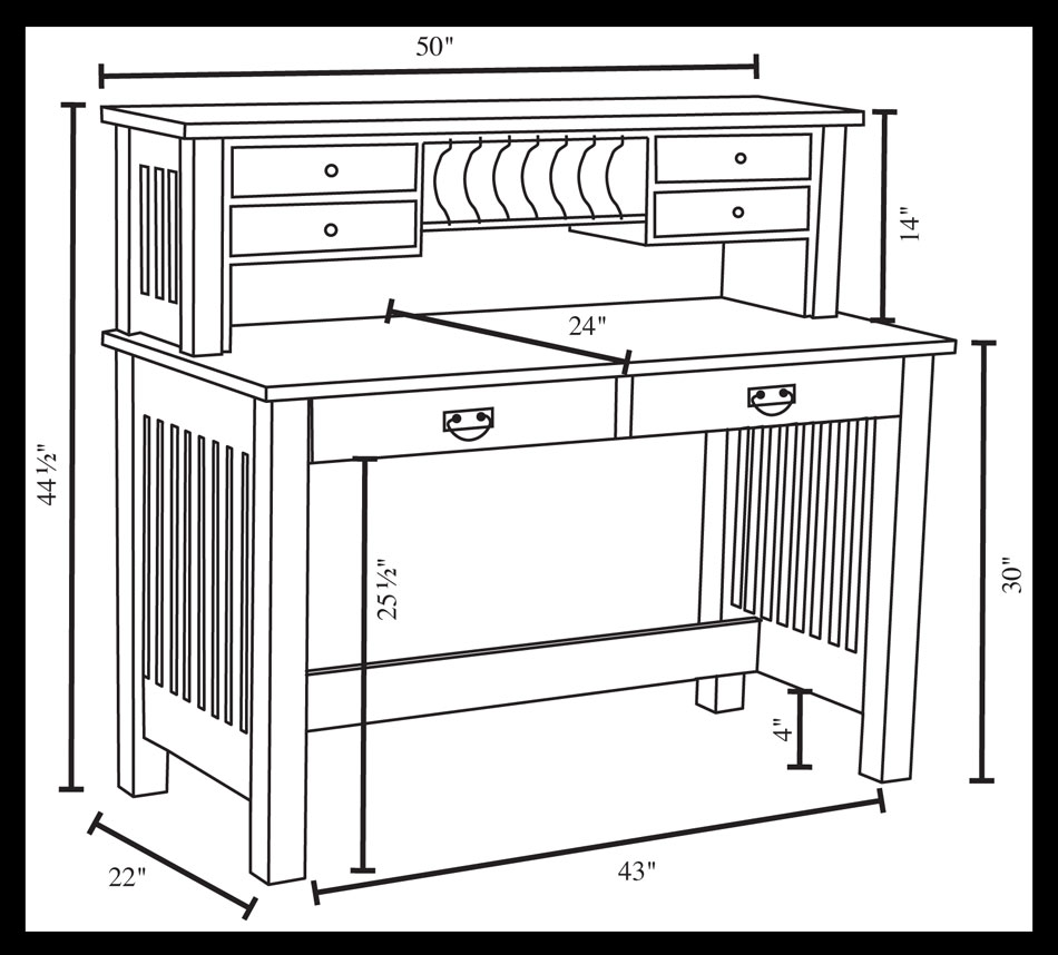 Mission Valley 50" Deluxe Writing Desk Dimensions