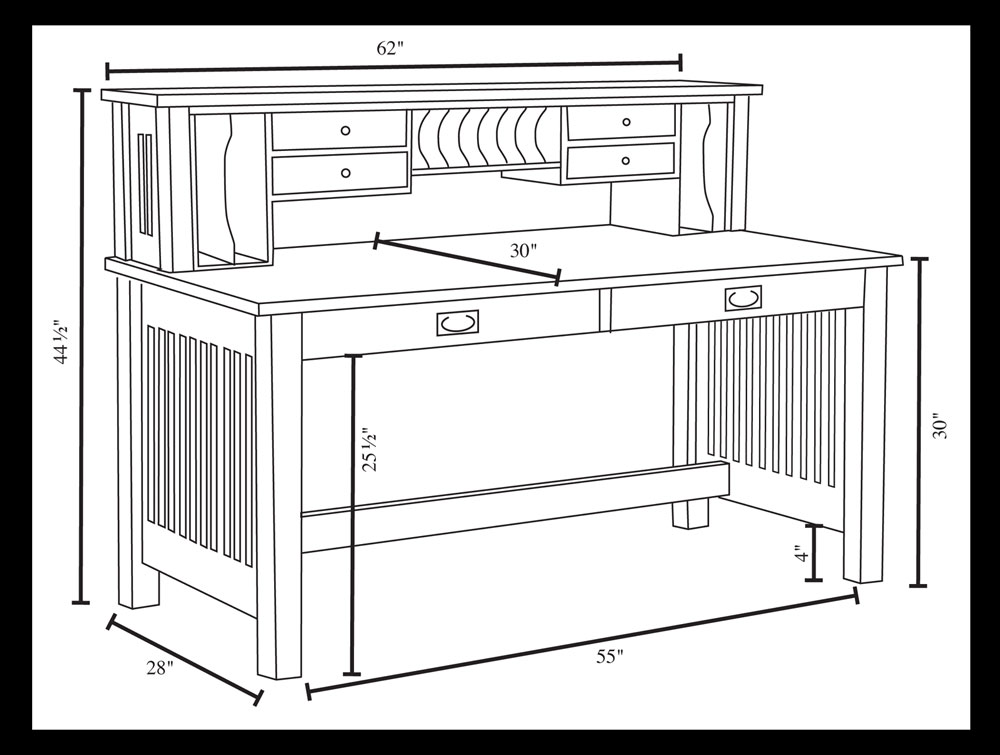 Mission Valley 62" Deluxe Writing Desk Dimensions