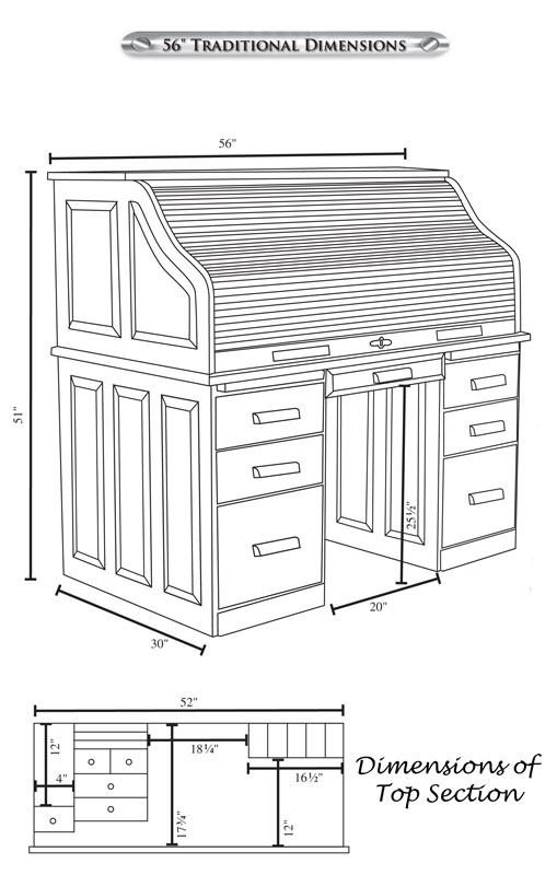 56 Inch Traditional Computer Roll Top Desk Ohio Hardwood Furniture