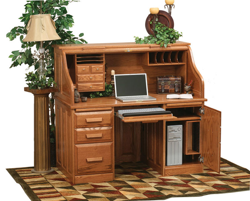 56" Traditional Computer Roll Top Desk