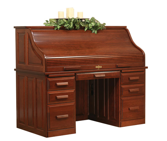 62" Traditional Computer Roll Top Desk in Cherry with OCS-106 Acres Stain