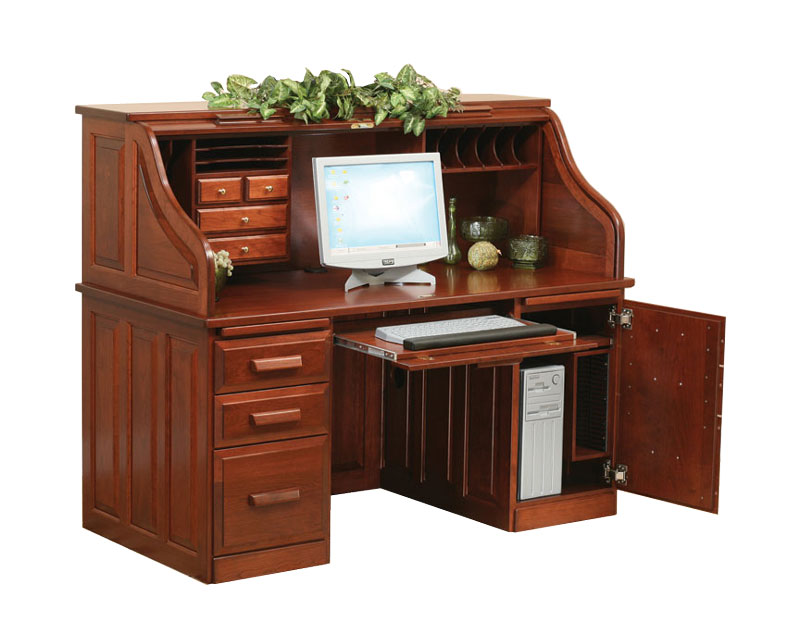 62" Traditional Computer Roll Top Desk