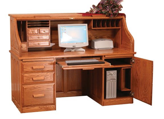 68" Traditional Computer Roll Top Desk 