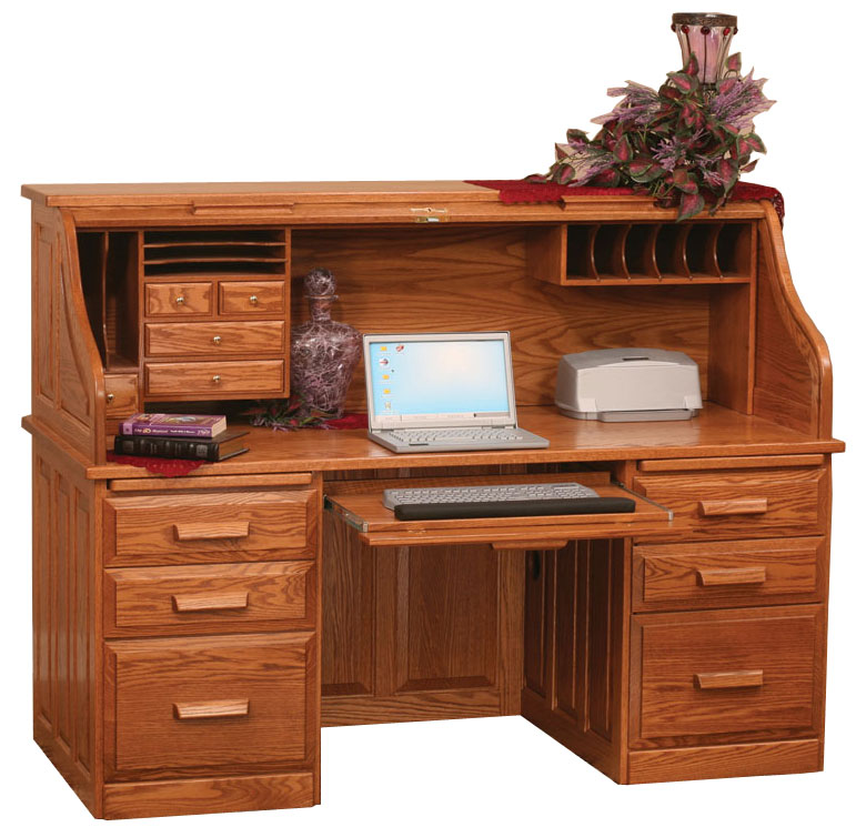 68 Inch Traditional Computer Roll Top Desk Ohio Hardwood Furntiure