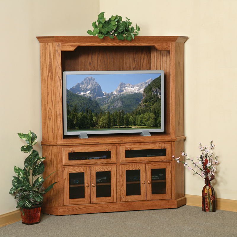 Corner Entertainment Center In Solid Hardwood Ohio Furniture 364 2 Piece Corner Entertainment Center In Oak Shaker Style