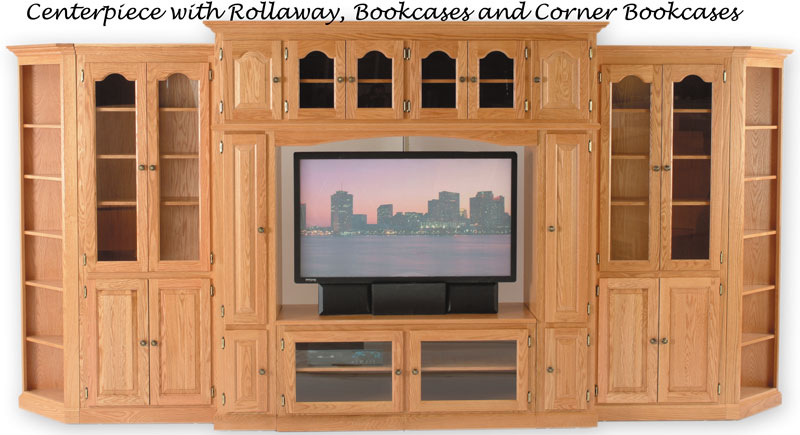 Centerpiece with Rollaway, Bookcases and Corner Bookcases