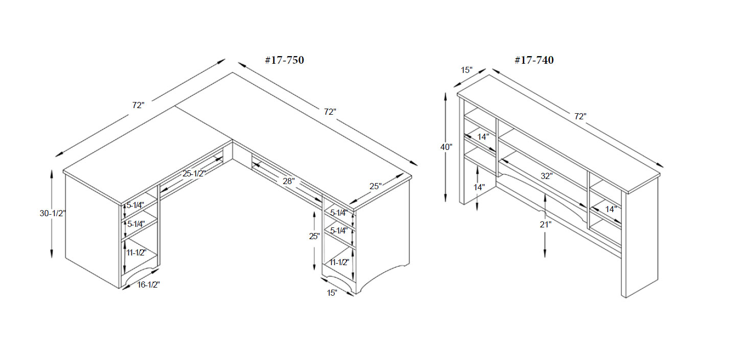 Highland L-Desk and Hutch Dimensions